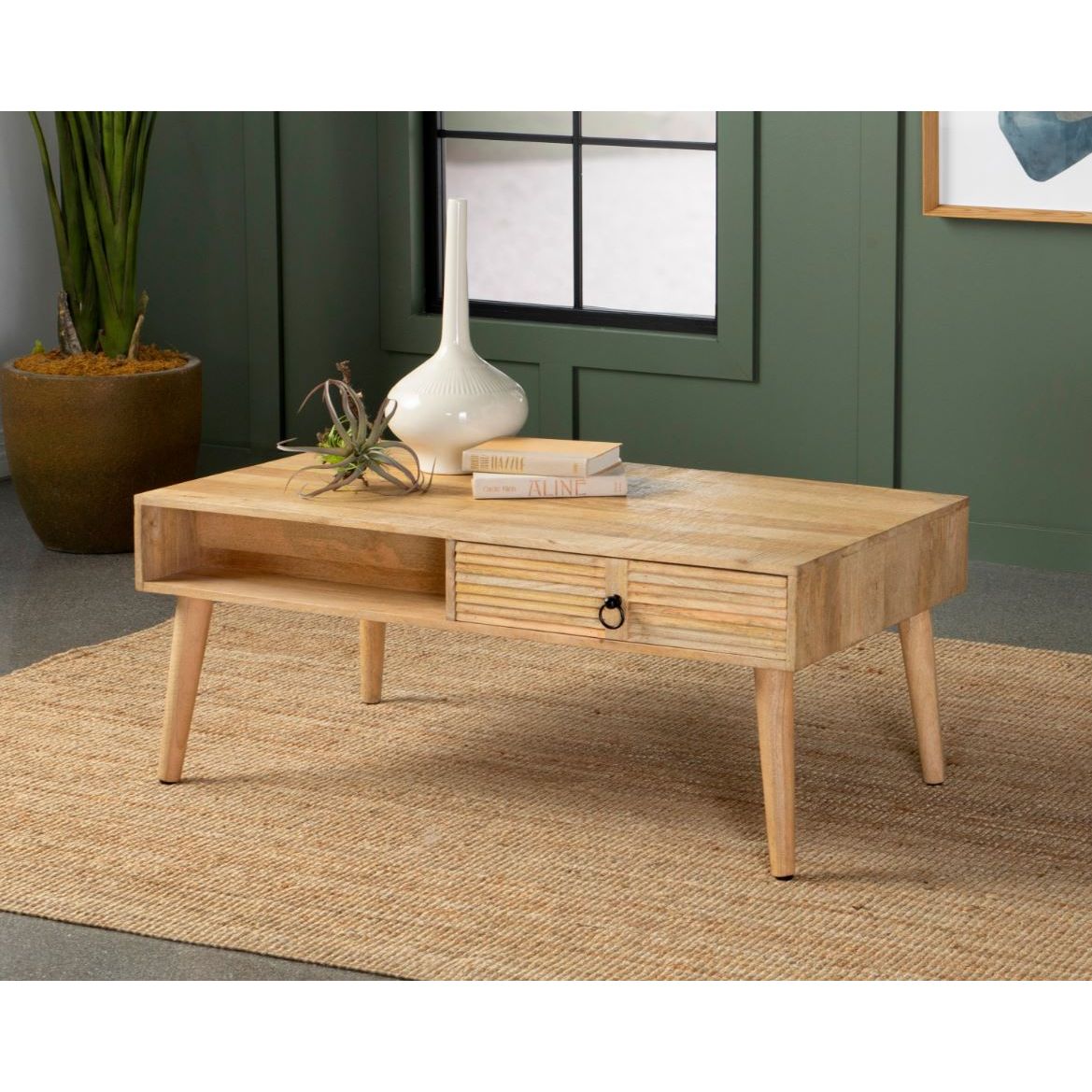 Zabel Rectangular 1Drawer Coffee Table Natural Casa Muebles