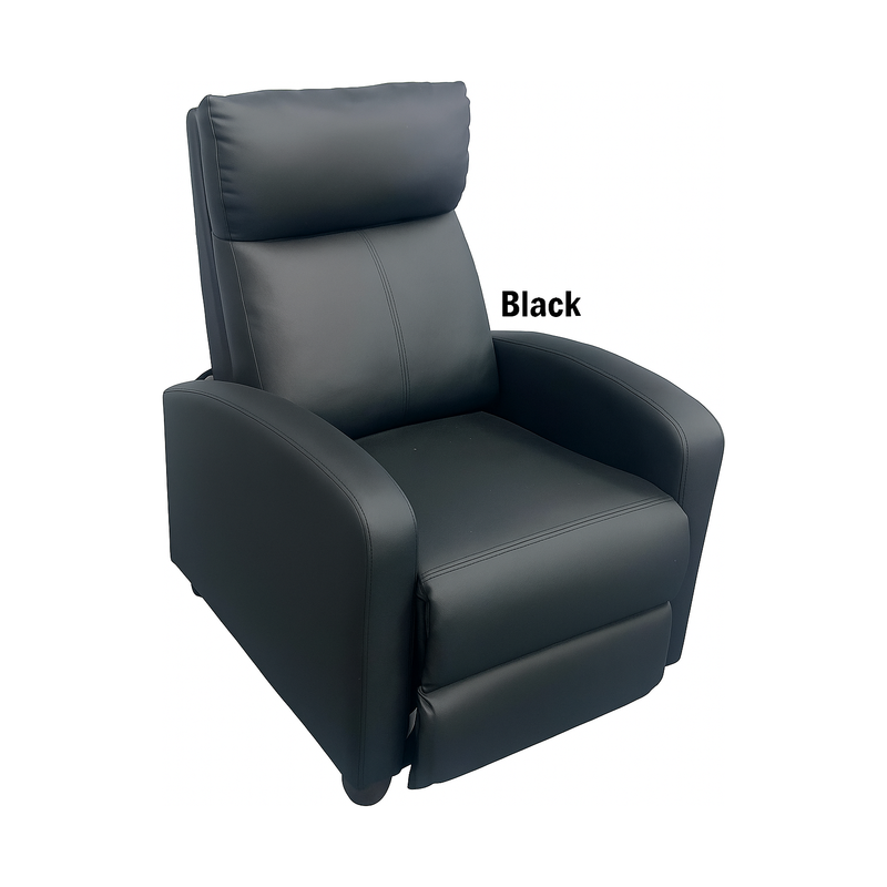 Modern Push-Back Recliner – Black (PVC Upholstery)