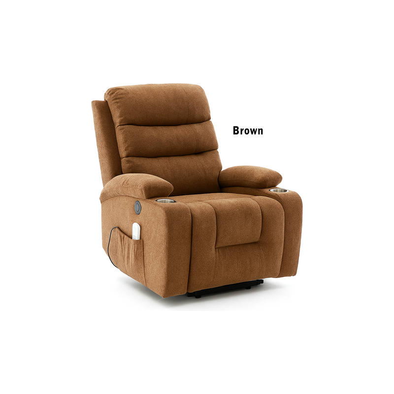 Brown Fabric Lift Recliner with Massage Function
