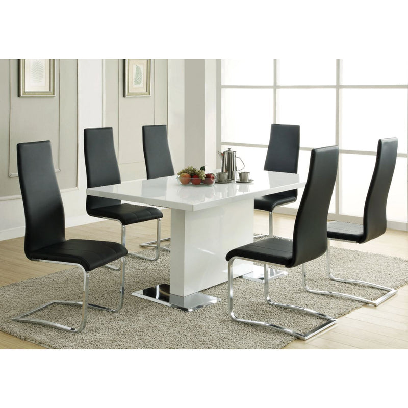 Anges T-Shaped Pedestal Dining Table Glossy White 4 Chairs