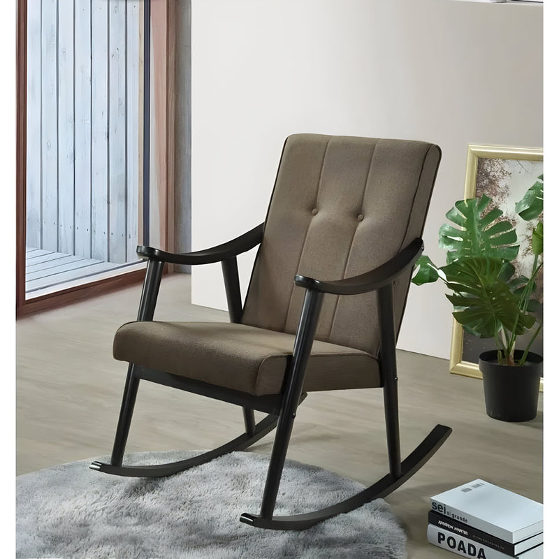 Elegant Brown Upholstered Rocking Chair – Cherry Wood Finish
