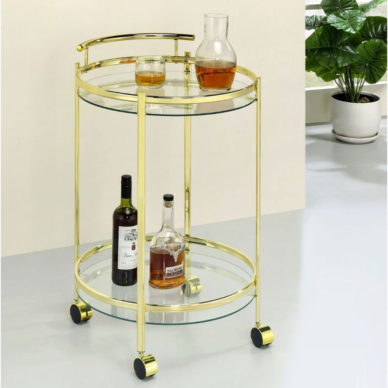 Chrissy 2-Tier Round Glass Bar Cart Brass