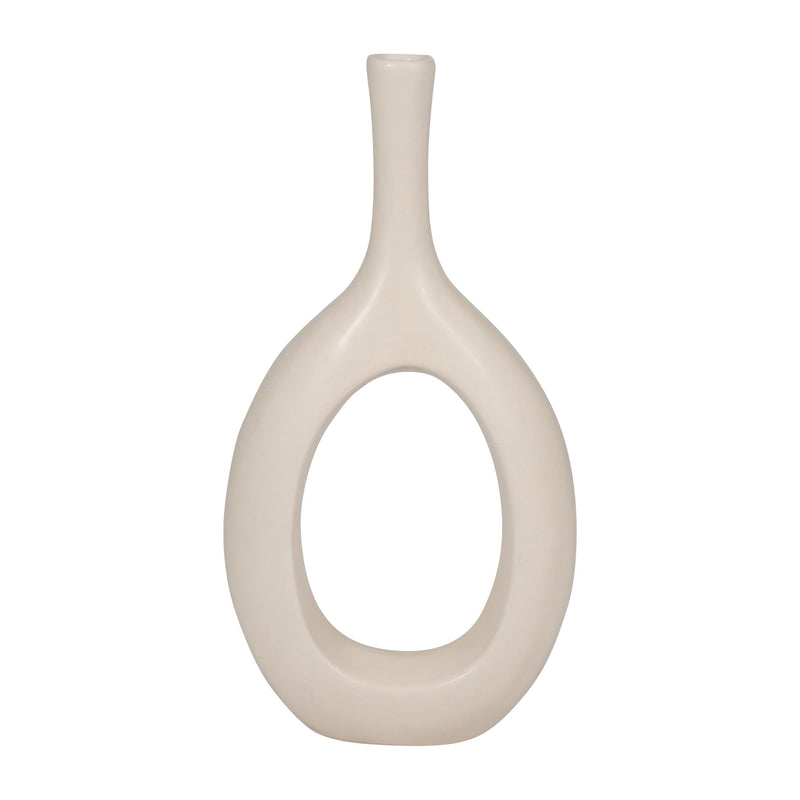 CER, 12" CURVED OPEN CUT OUT VASE, COTTON