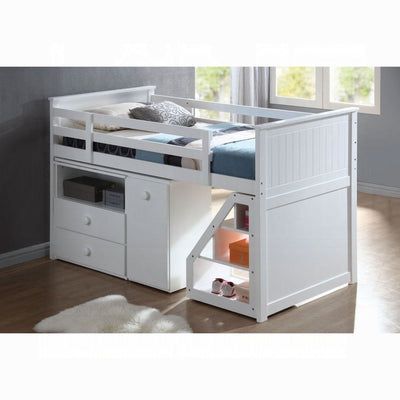 Wyatt Twin Loft Bed Set – White Space-Saving Loft with Desk, Chest & Storage Ladder