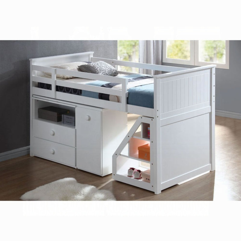 Wyatt Twin Loft Bed Set – White Space-Saving Loft with Desk, Chest & Storage Ladder