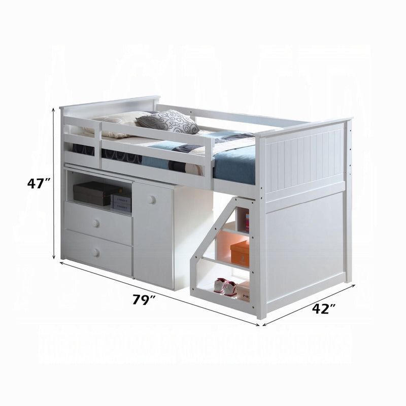 Wyatt Twin Loft Bed Set – White Space-Saving Loft with Desk, Chest & Storage Ladder