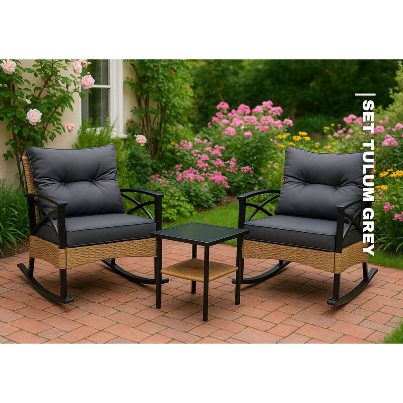 Set Tulum Grey – 3-Piece Outdoor Rocking Set