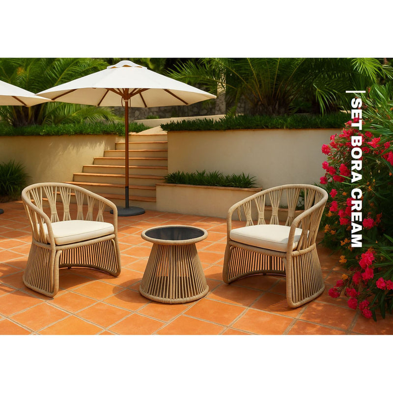 Set Bora Cream – 3-Piece Outdoor Lounge Set