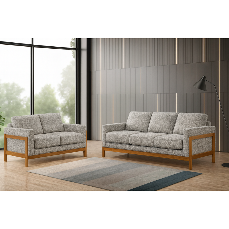 Oslo 2-Piece Sofa & Loveseat Set – Modern Comfort with Natural Wood Frame
