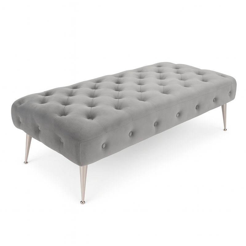 Blush Gray Tufted Bench – Modern Elegance for Any Space
