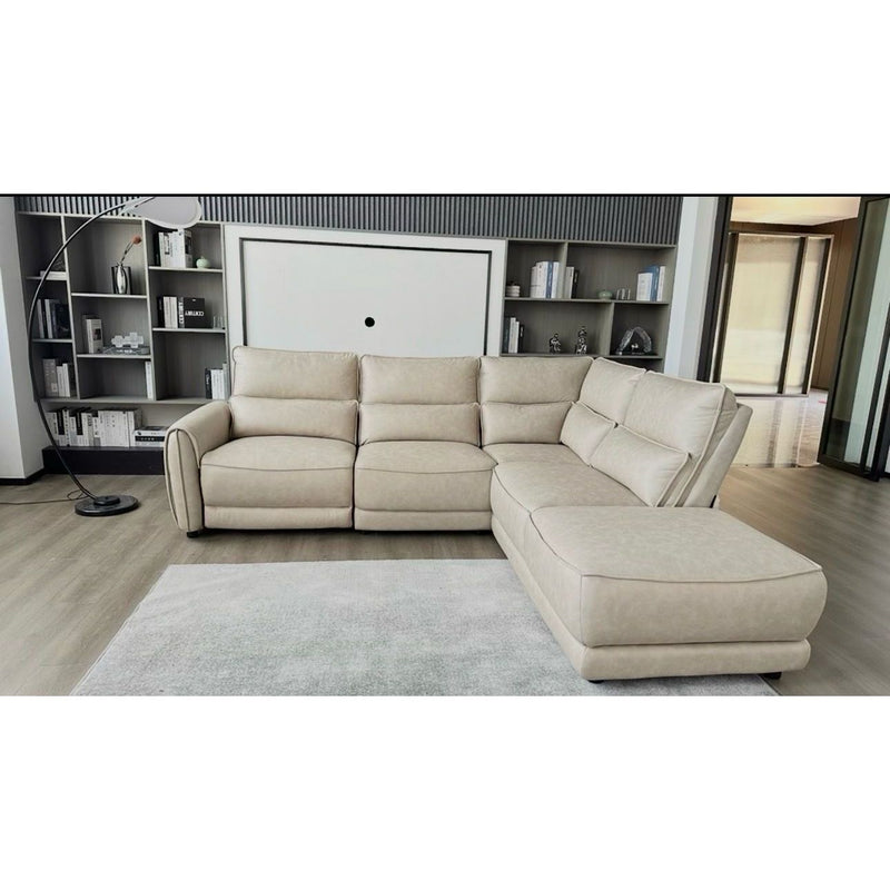 Milano Power Sectional Recliner – Premium Fabric with Leather Look - Beige