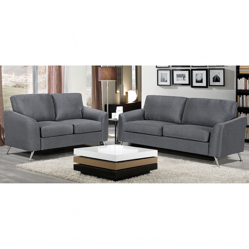 Lyla Sofa and Loveseat Set – Gray Fabric Finish