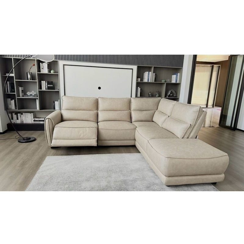 Milano Power Sectional Recliner – Premium Fabric with Leather Look - Beige