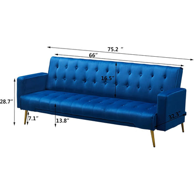 PureLife Modern Convertible Futon Sleeper with Mattress, Sturdy Metal Frame & Legs, Foldable Backrest Sofabed, Dark Blue