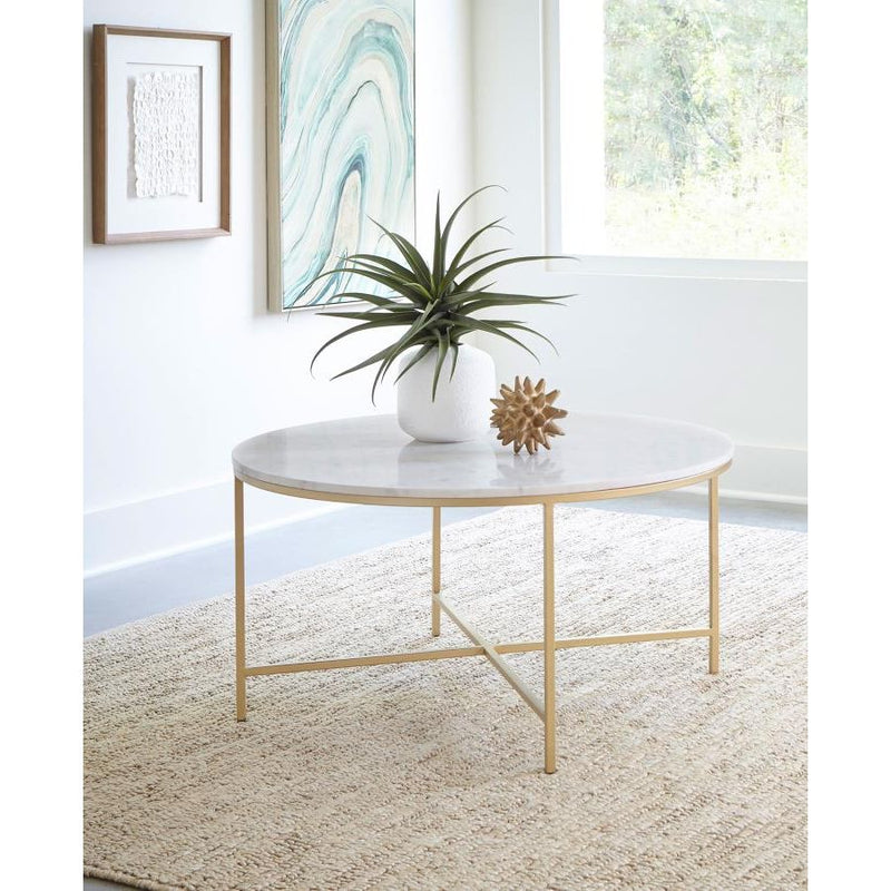 Ellison Round X-Cross Coffee Table White And Gold