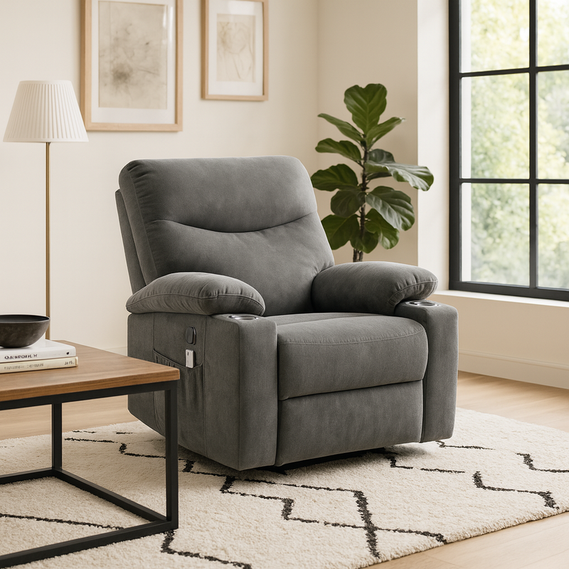 Gray Power Lift Recliner Chair with Cup Holders & Side Pocket – Comfort Support Design