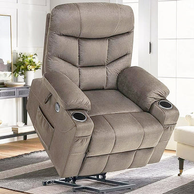 PureLife Power Lift Chair, Lift Recliner for Elderly, Fabric Massage Recliner Chair USB Charge Port for Living Room Dark Brown
