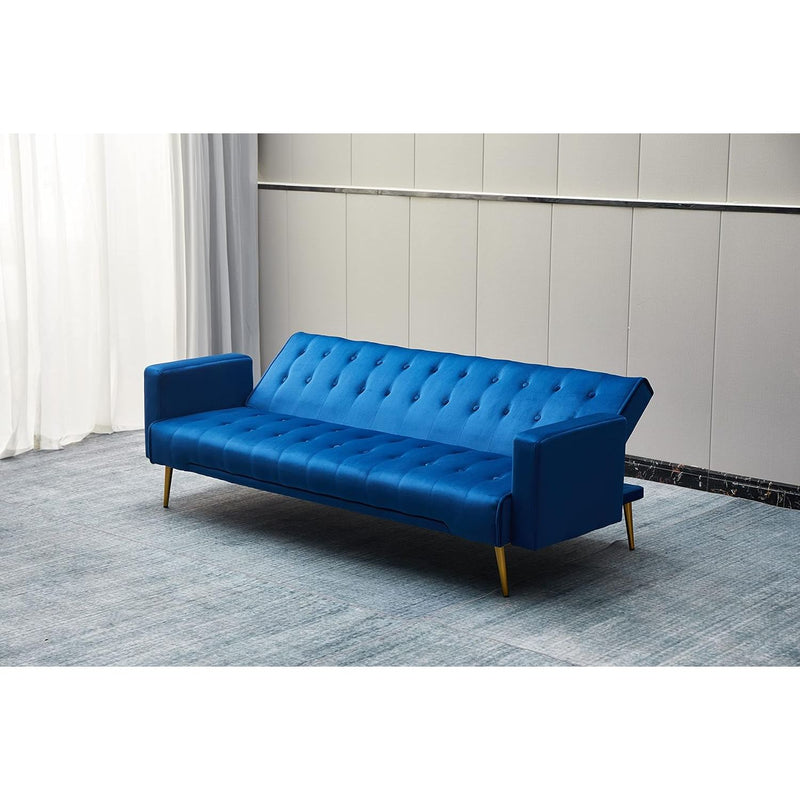 PureLife Modern Convertible Futon Sleeper with Mattress, Sturdy Metal Frame & Legs, Foldable Backrest Sofabed, Dark Blue