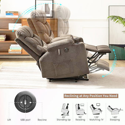 PureLife Power Lift Chair, Lift Recliner for Elderly, Fabric Massage Recliner Chair USB Charge Port for Living Room (Taupe)