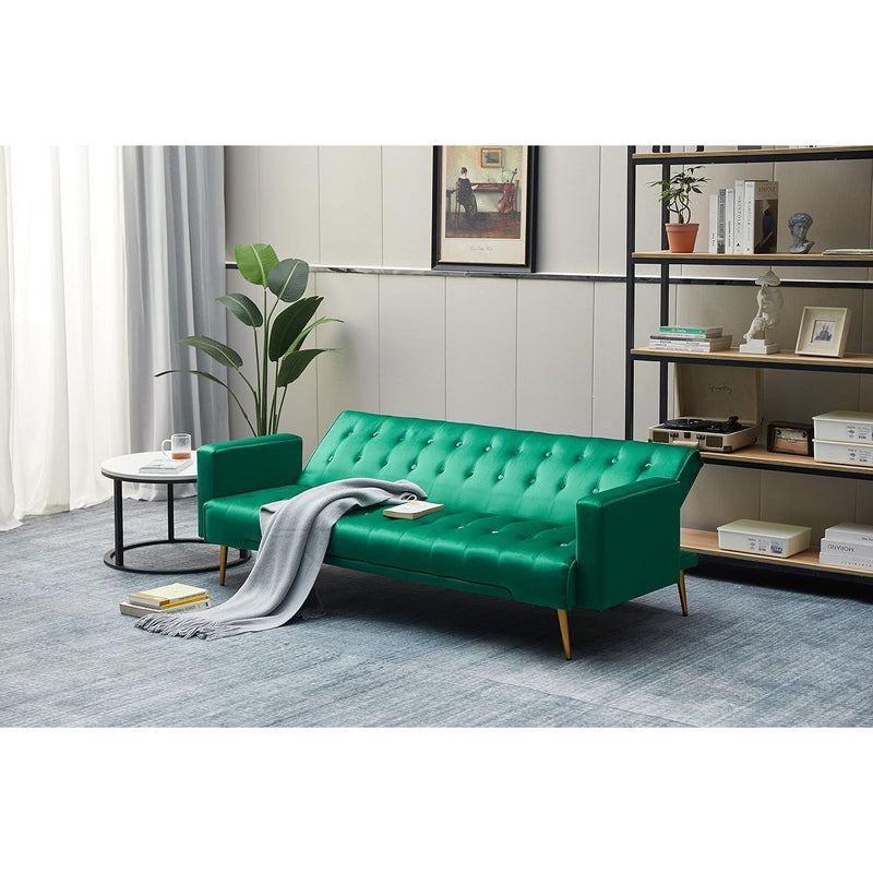 PureLife Modern Convertible Futon Sleeper with Mattress, Sturdy Metal Frame & Legs, Foldable Backrest Sofabed, Dark Green