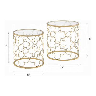 2-Piece Gold Metal Nesting Table Set with Glass Tops – Elegant & Modern Accent Tables