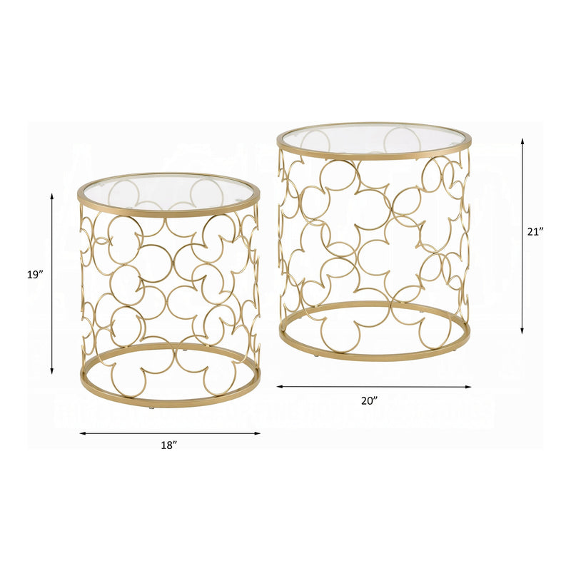2-Piece Gold Metal Nesting Table Set with Glass Tops – Elegant & Modern Accent Tables