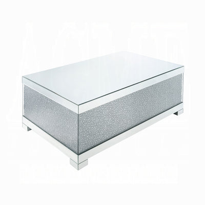 Glam Mirrored Coffee Table with Faux Crystal Inlay