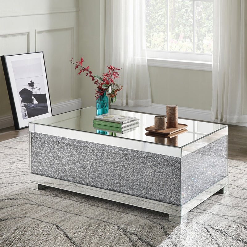 Glam Mirrored Coffee Table with Faux Crystal Inlay