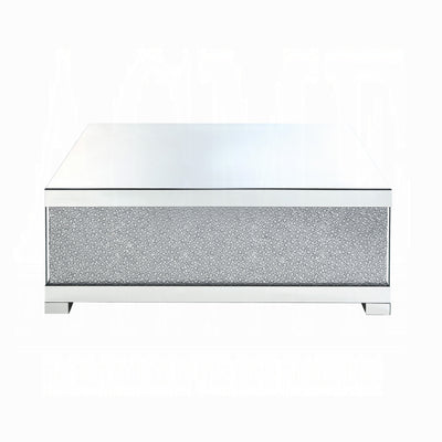 Glam Mirrored Coffee Table with Faux Crystal Inlay