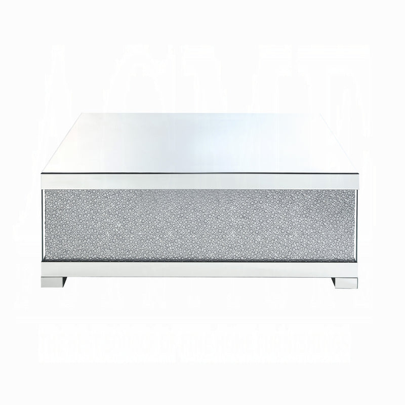 Glam Mirrored Coffee Table with Faux Crystal Inlay