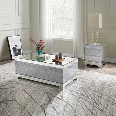 Glam Mirrored Coffee Table with Faux Crystal Inlay