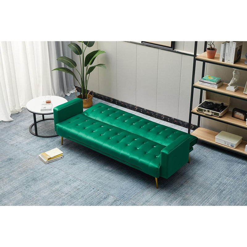 PureLife Modern Convertible Futon Sleeper with Mattress, Sturdy Metal Frame & Legs, Foldable Backrest Sofabed, Dark Green