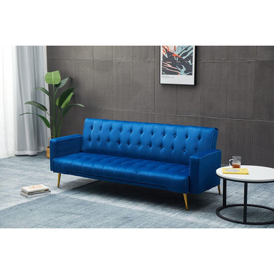 PureLife Modern Convertible Futon Sleeper with Mattress, Sturdy Metal Frame & Legs, Foldable Backrest Sofabed, Dark Blue