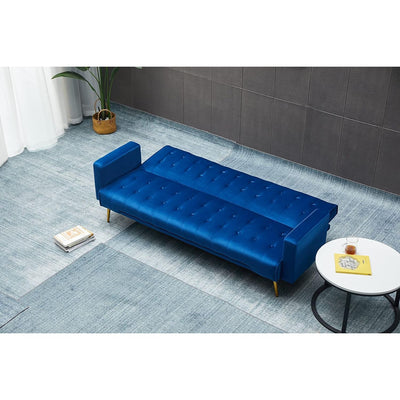 PureLife Modern Convertible Futon Sleeper with Mattress, Sturdy Metal Frame & Legs, Foldable Backrest Sofabed, Dark Blue
