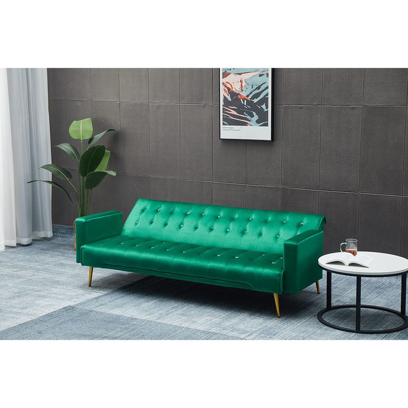 PureLife Modern Convertible Futon Sleeper with Mattress, Sturdy Metal Frame & Legs, Foldable Backrest Sofabed, Dark Green