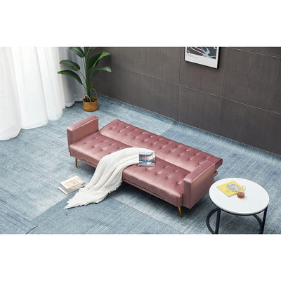 PureLife Modern Convertible Futon Sleeper with Mattress, Sturdy Metal Frame & Legs, Foldable Backrest Sofabed, Pink