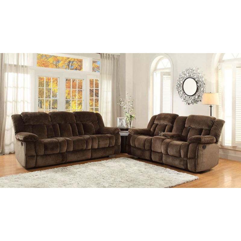 Chocolate Champion Fabric Double Reclining Sofa And Love Seat Set