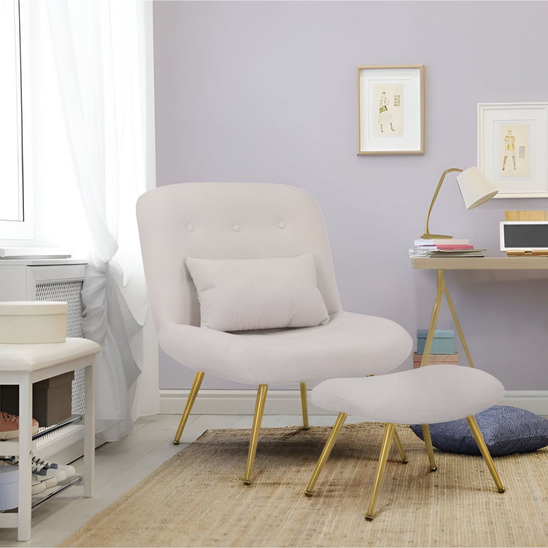 Beige Modern Accent Chair with Ottoman – Sleek Comfort Redefined