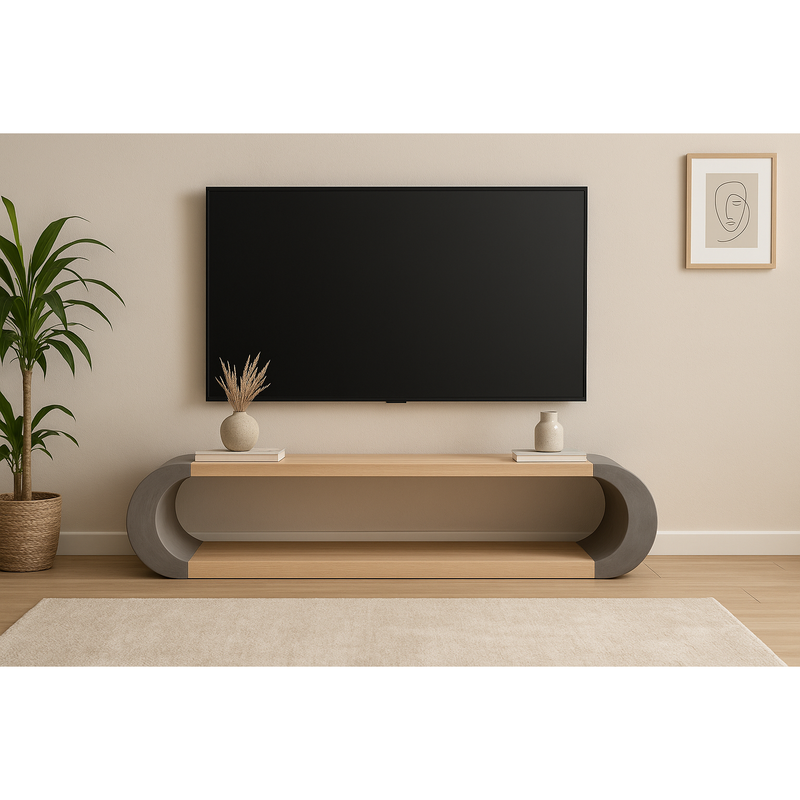 Modern Wood & Concrete Look TV Stand – Minimalist Design