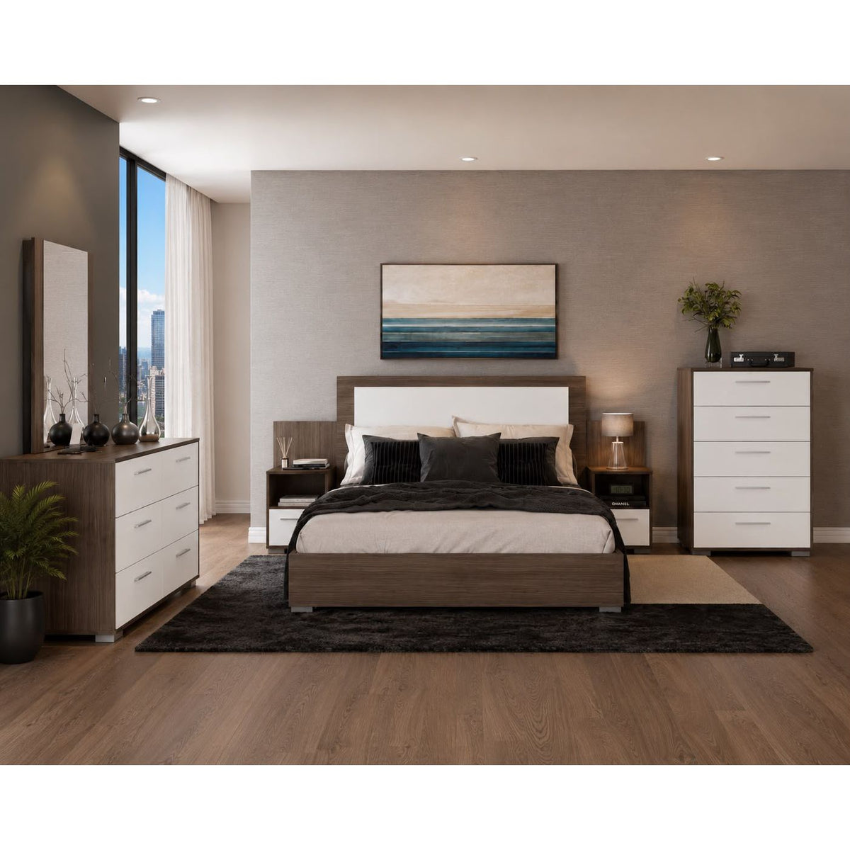 Italia Bedroom Set – Walnut & White - FULL