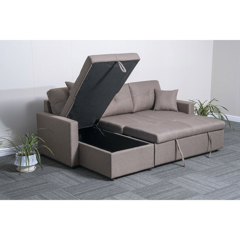 Versatile Sofa Chaise Bed with Built-in Storage – Light Brown Fabric