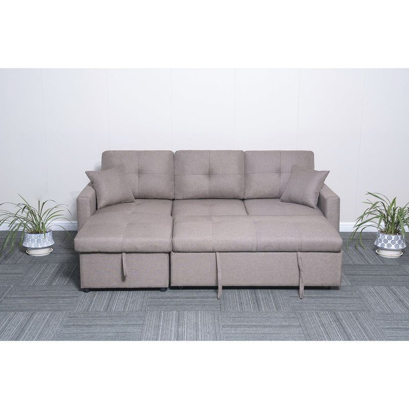 Versatile Sofa Chaise Bed with Built-in Storage – Light Brown Fabric