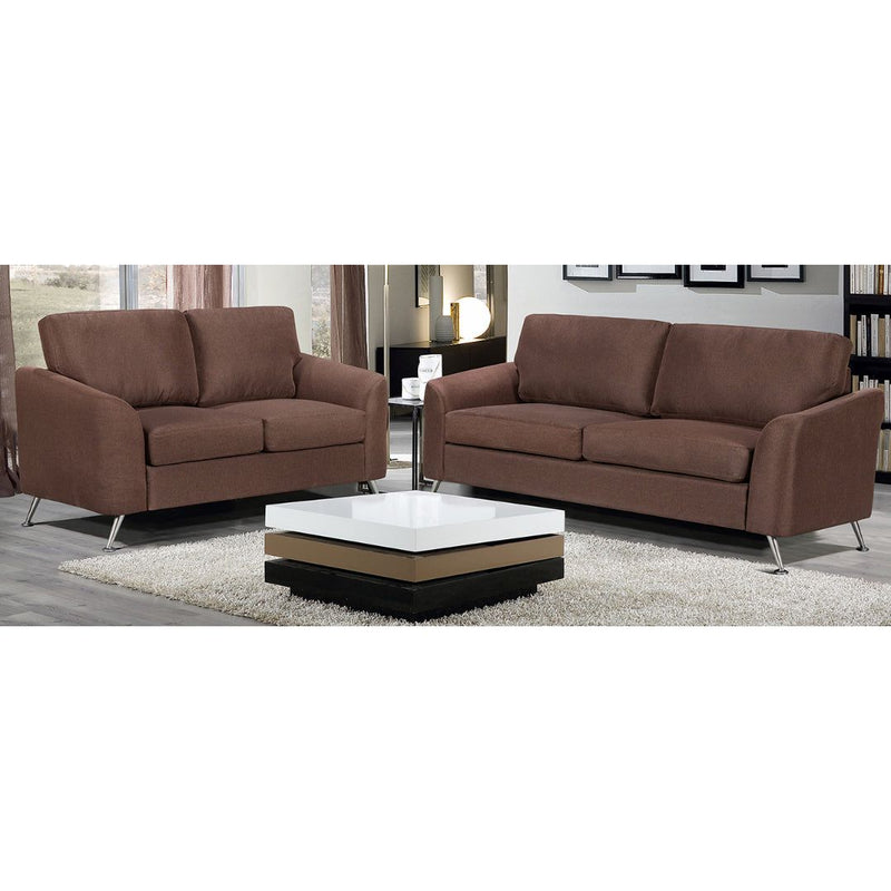 Lyla Sofa and Loveseat Set – Brown Fabric Finish