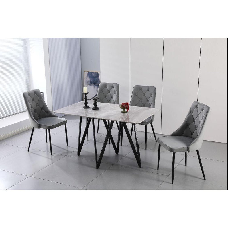 Modern 5-Piece Dining Set with Marble-Effect Tabletop and Diamond-Quilted Chairs