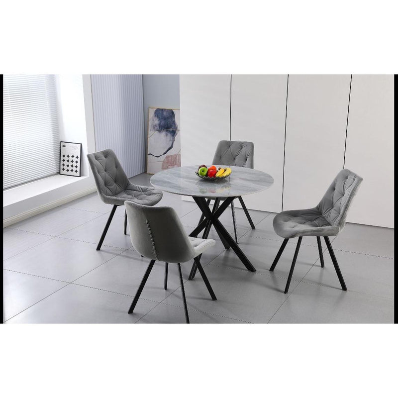 Modern 5-Piece Round Dining Set with Marble-Effect Tabletop and Diamond-Quilted Chairs
