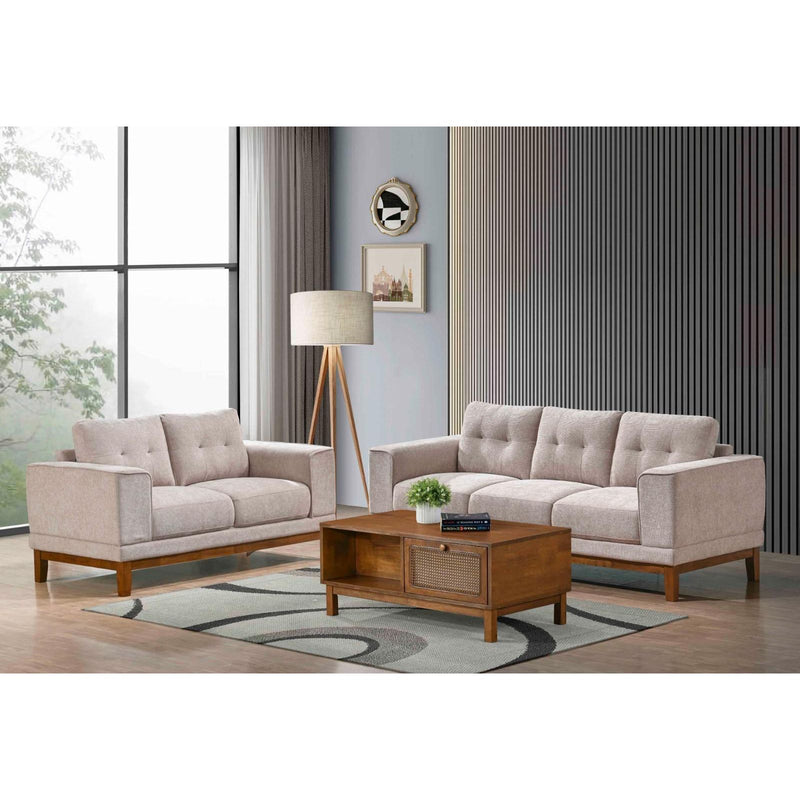 Living - Mid-Century Modern Sofa and Loveseat Set with Solid Wood Frame and Soft Beige Upholstery