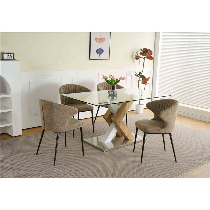 Modern Dining Set with Glass Table and Sophisticated Upholstery - Brown