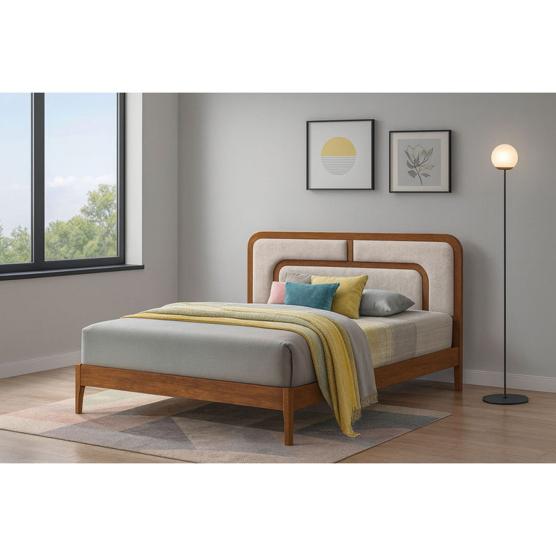 Queen Bed – 100% Solid Wood with Elegant Upholstered Headboard