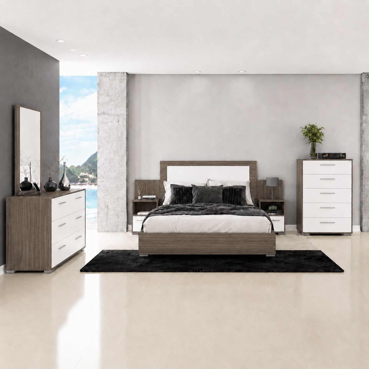 Italia Bedroom Set – Grey & White - QUEEN
