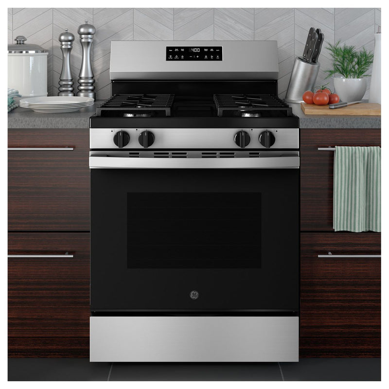 30” Stainless Steel Gas Range with Built-In WiFi, 4 Sealed Burners & 5.3 cu. ft. Oven – Self-Clean & Storage Drawer | GE Appliances